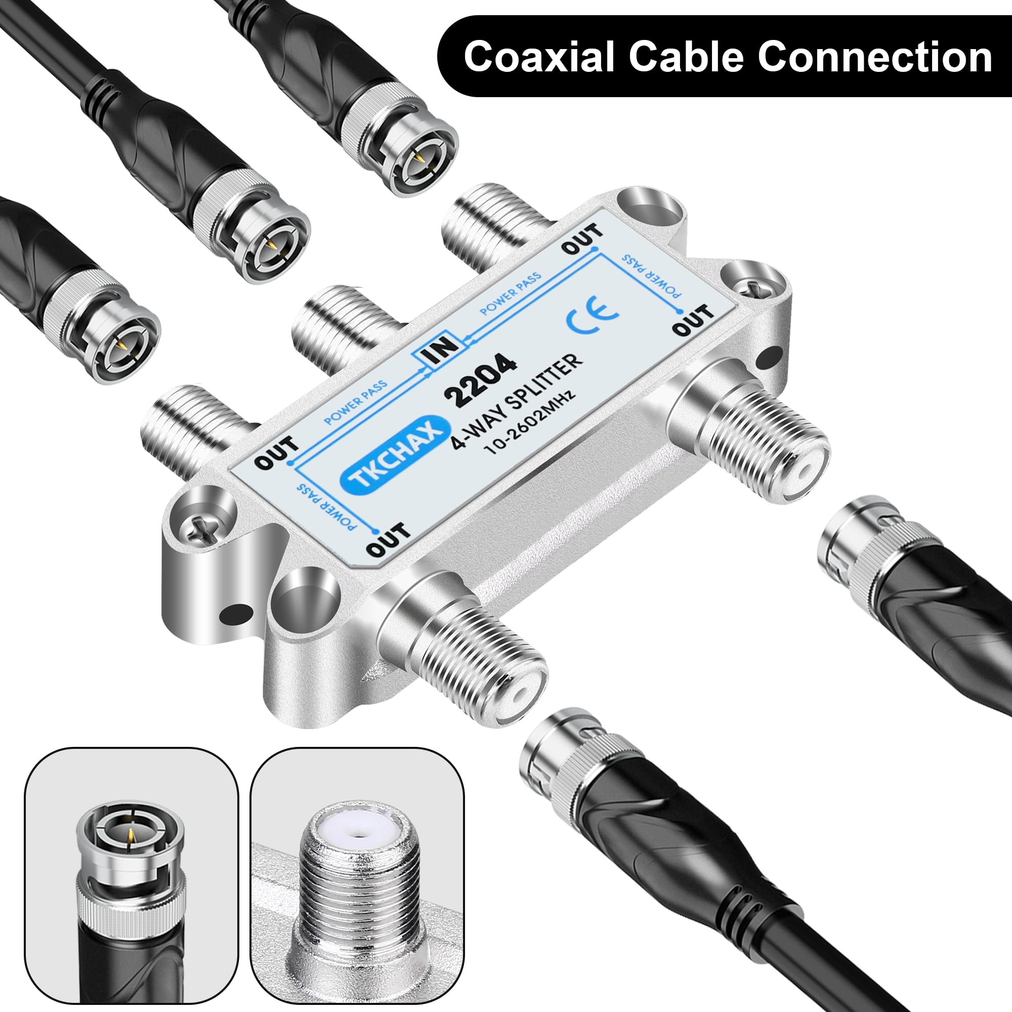 Amazon.com: TKCHAX 4 Way Coaxial Cable Splitter,Support 10-2602MHz